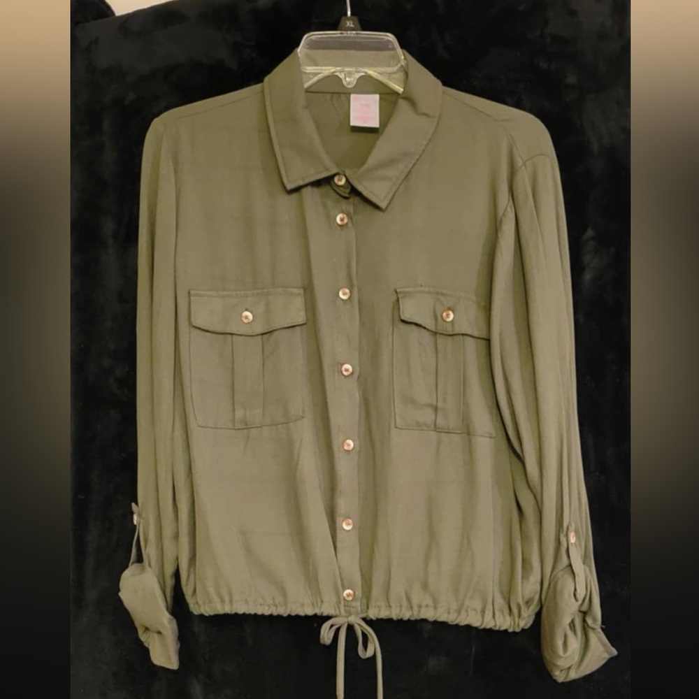 No Boundaries Olive Green Recycled Polyester Blouse